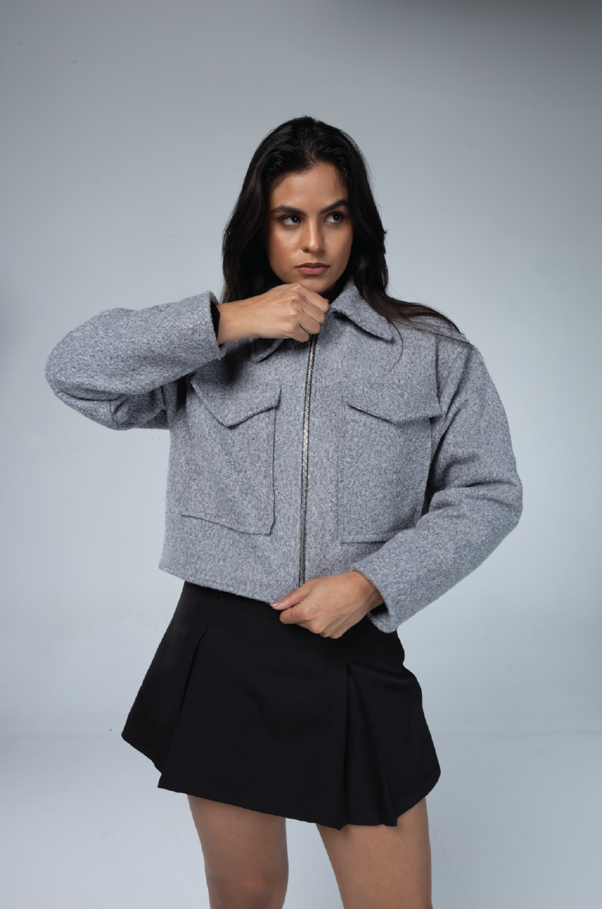 GREY CROPPED JACKET COAT – blncoeg