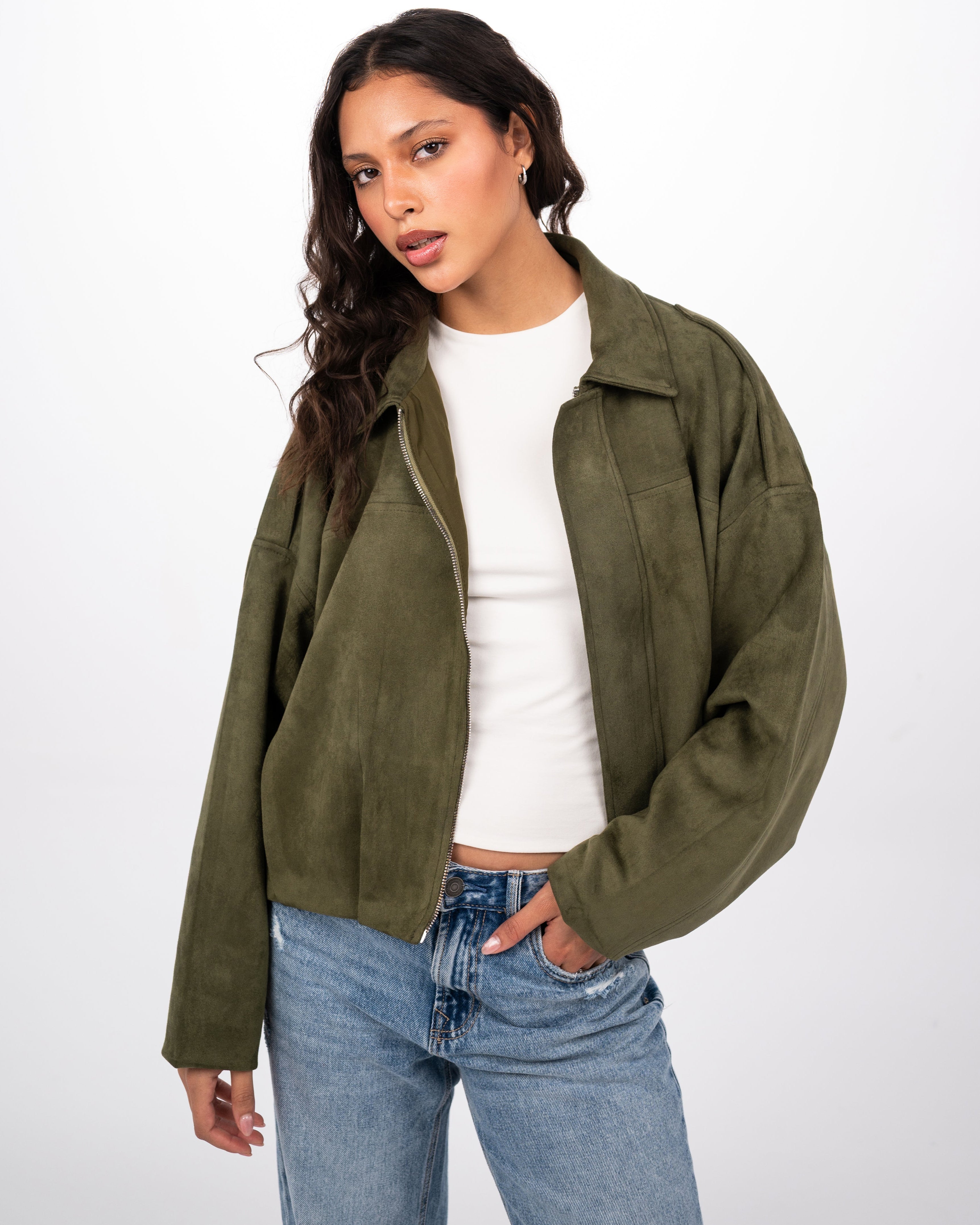 THE SUEDE JACKET - OLIVE
