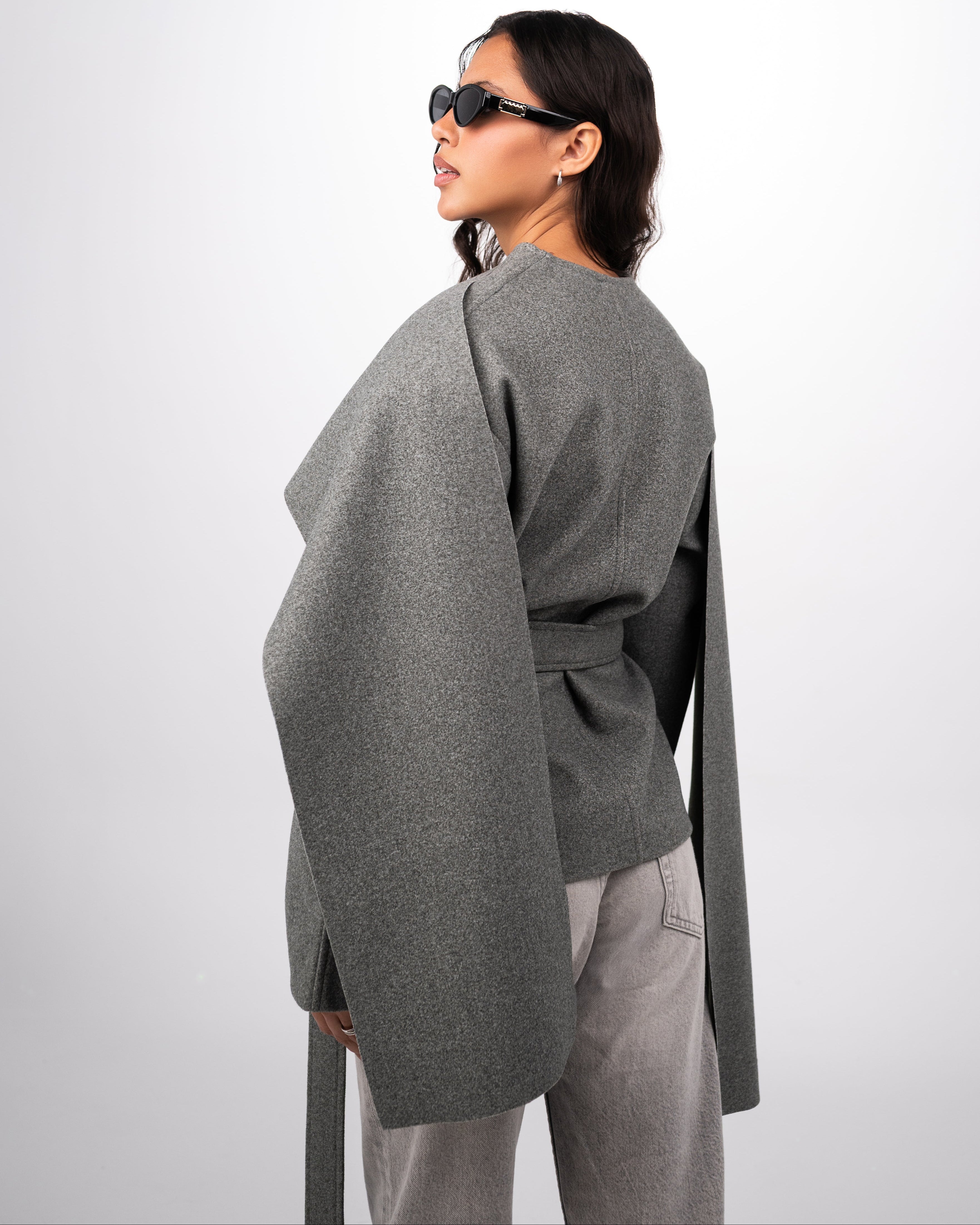 WOOL SCARF COAT - GREY