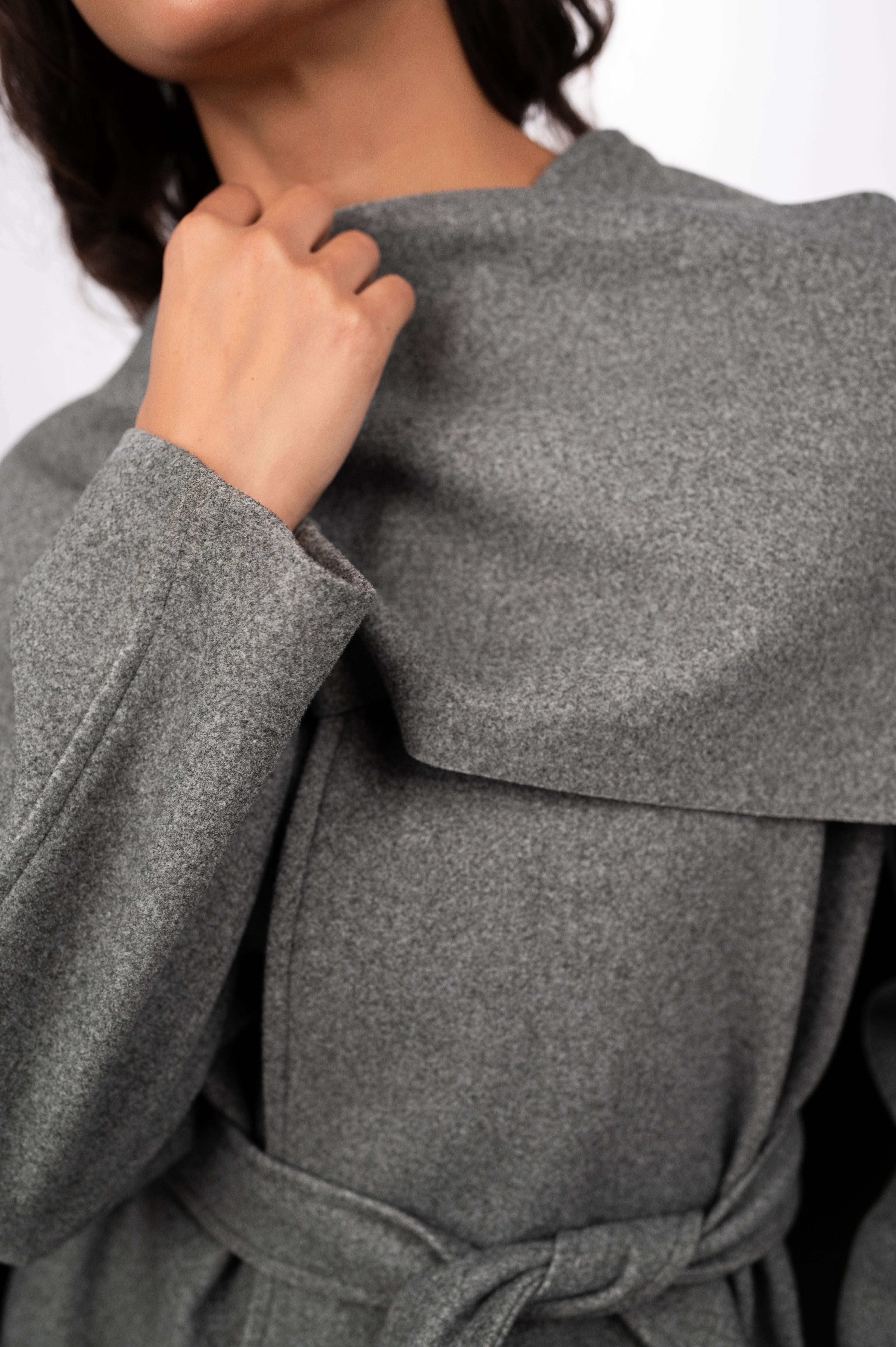 WOOL SCARF COAT - GREY
