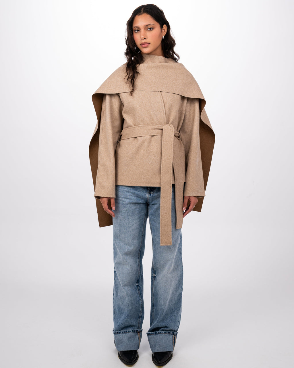 WOOL SCARF COAT - BEIGE