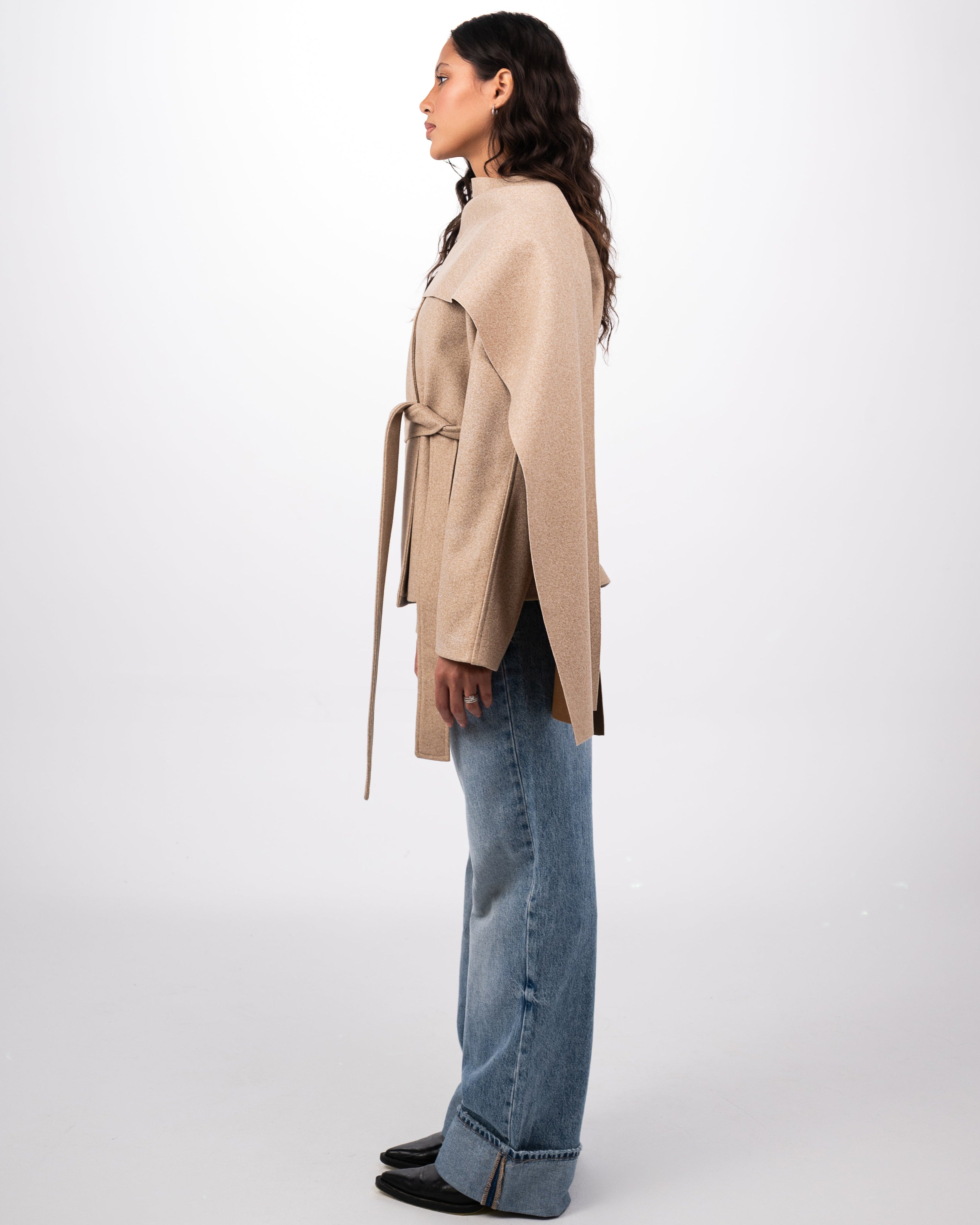 WOOL SCARF COAT - BEIGE