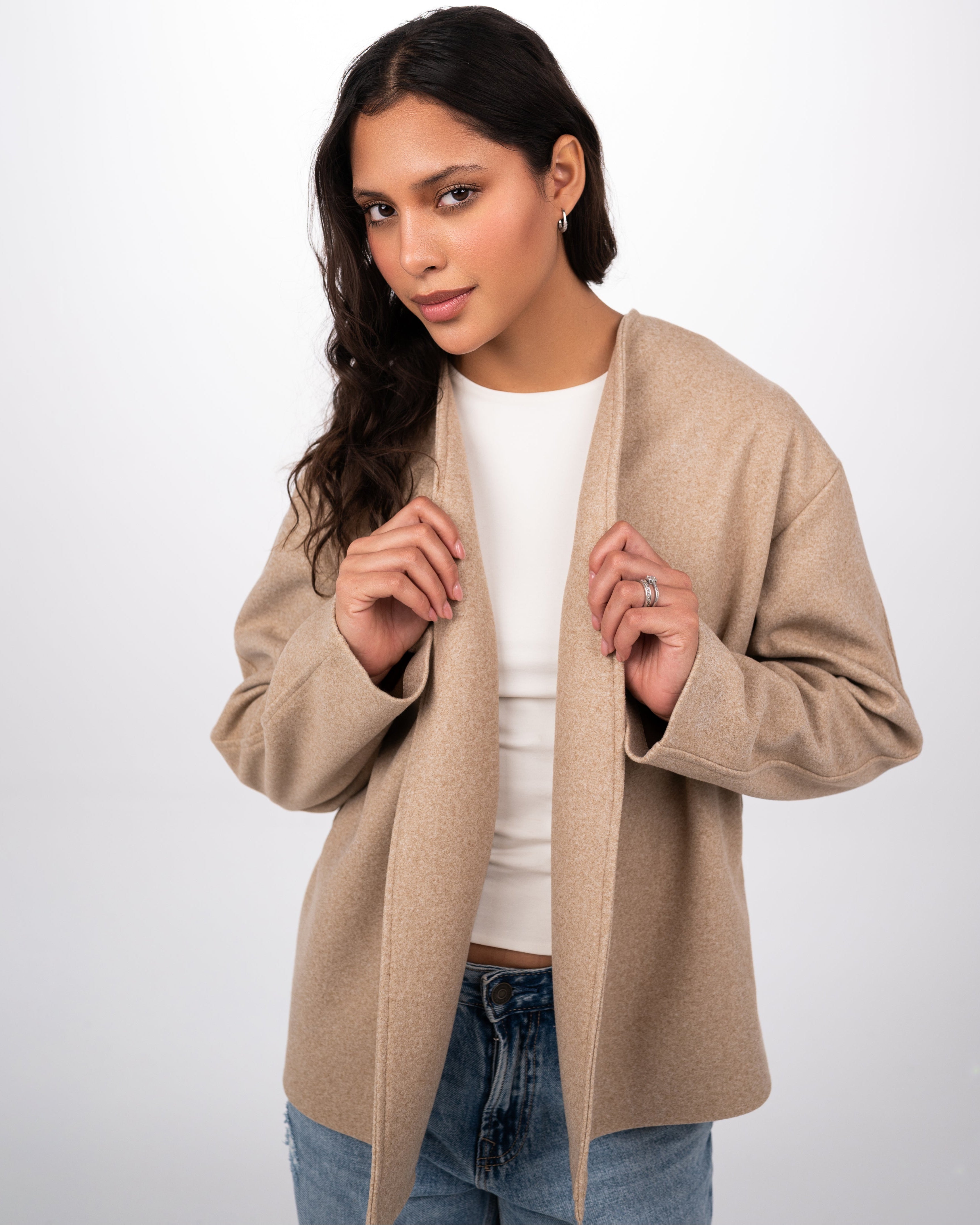 WOOL SCARF COAT - BEIGE