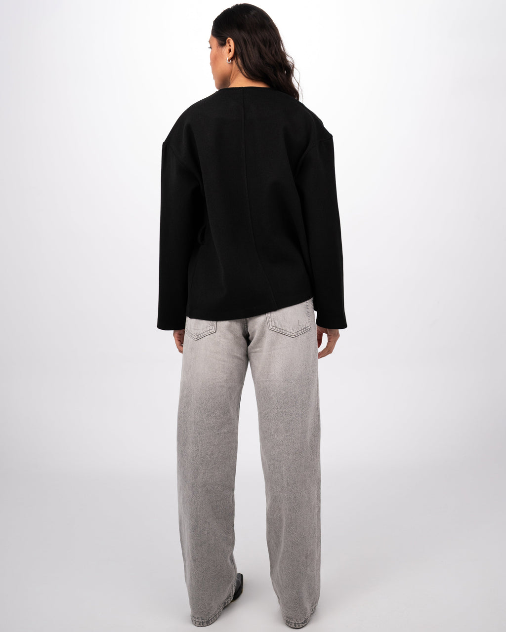 WOOL SCARF COAT - BLACK