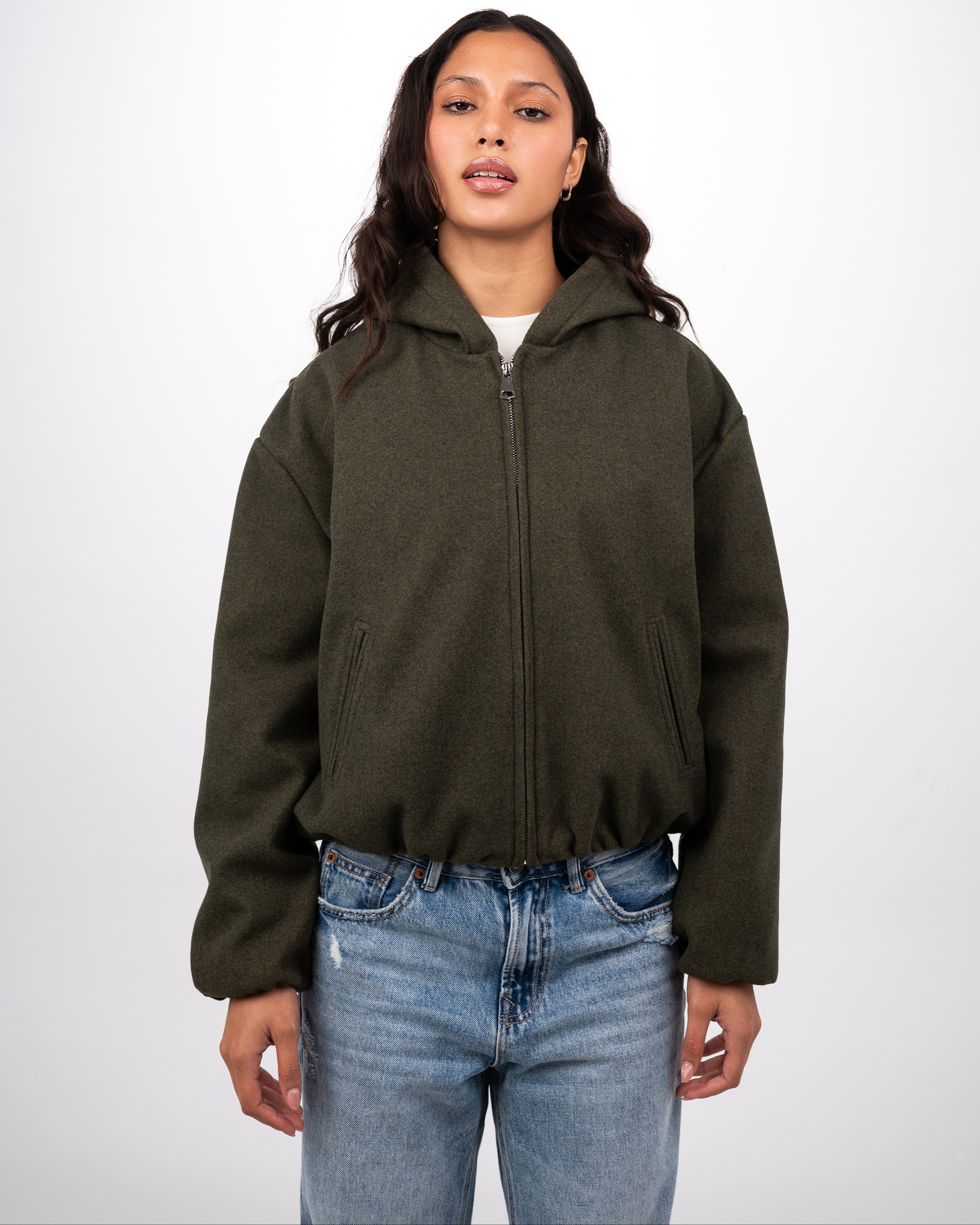 WOOL BOMBER JACKET - GREEN