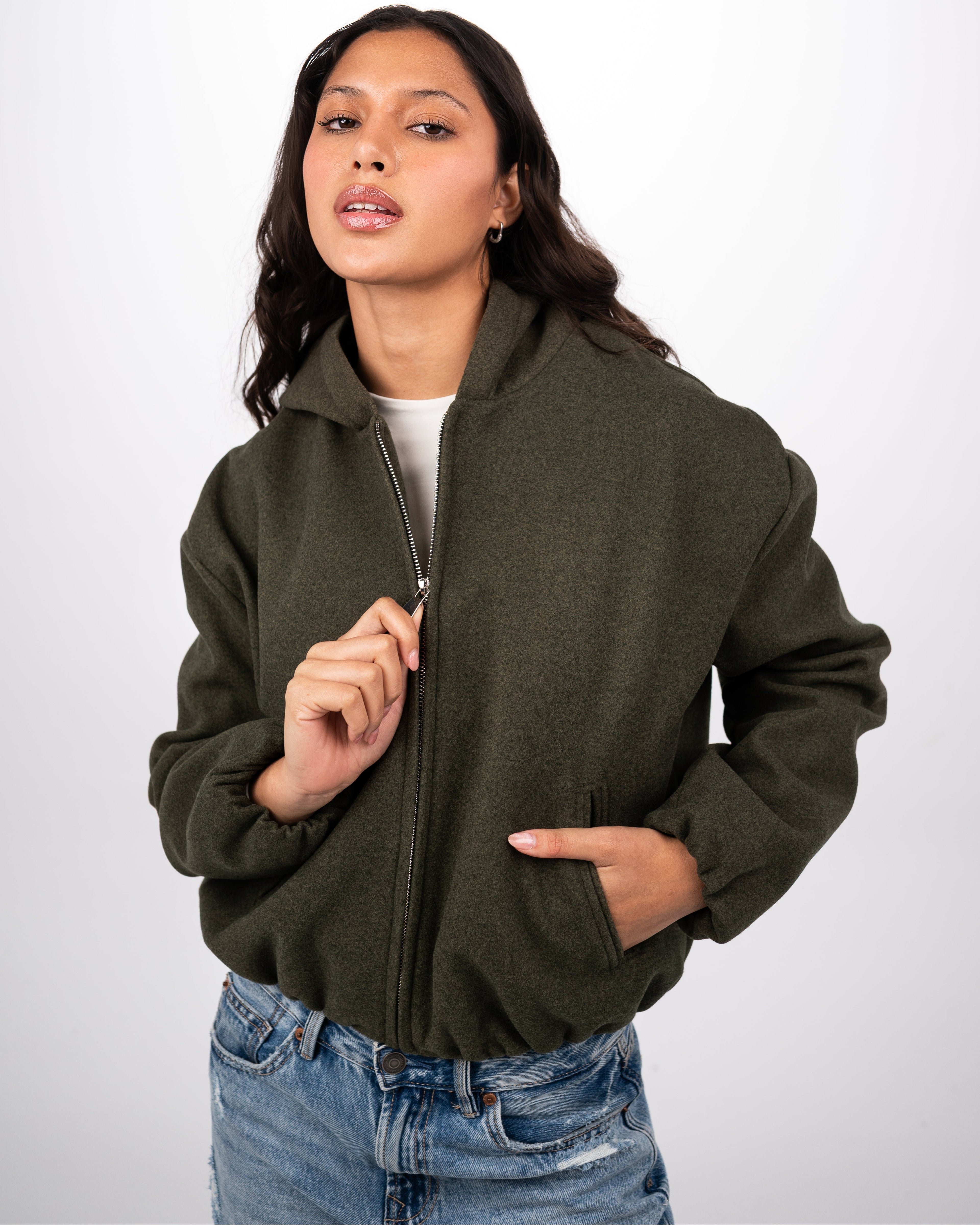WOOL BOMBER JACKET - GREEN