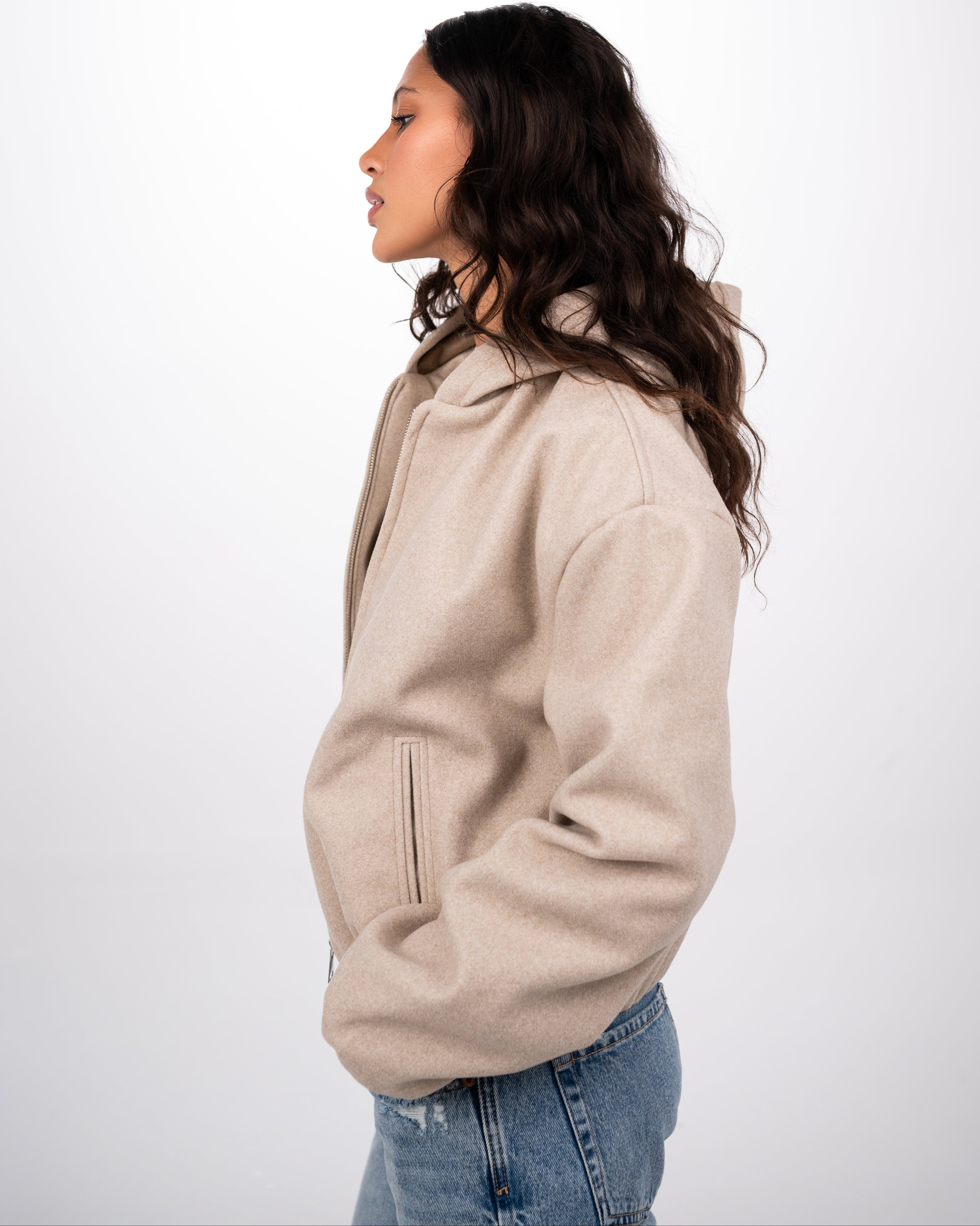 WOOL BOMBER JACKET - BEIGE