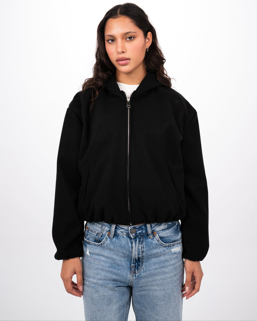 WOOL BOMBER JACKET - BLACK
