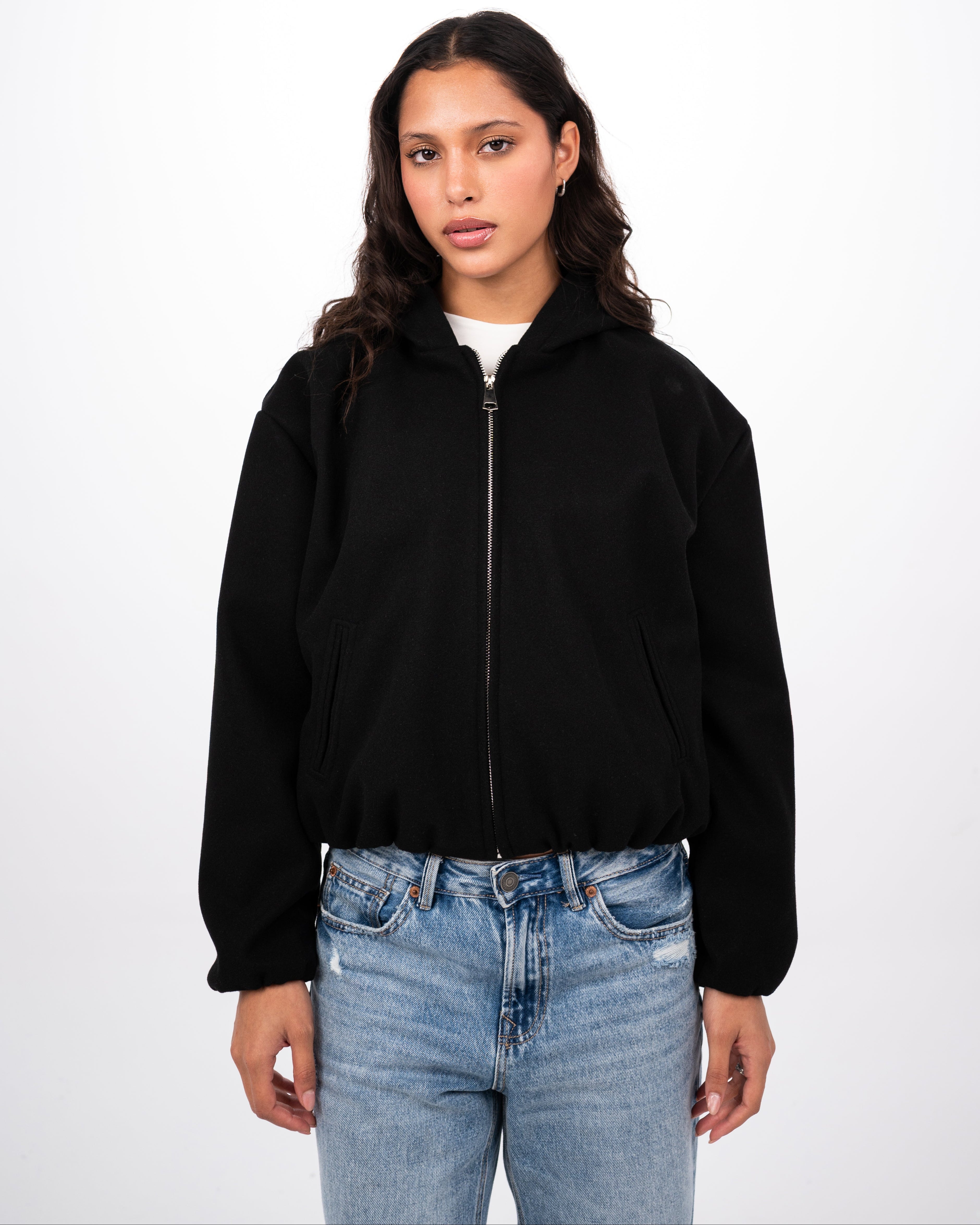 WOOL BOMBER JACKET - BLACK