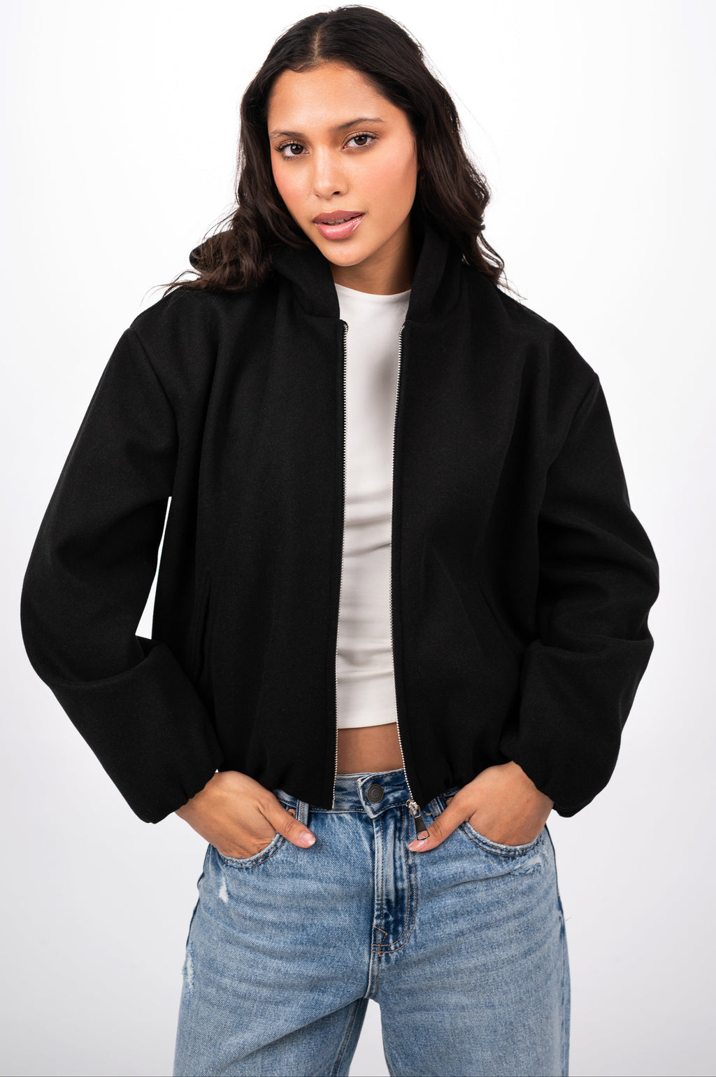 WOOL BOMBER JACKET - BLACK