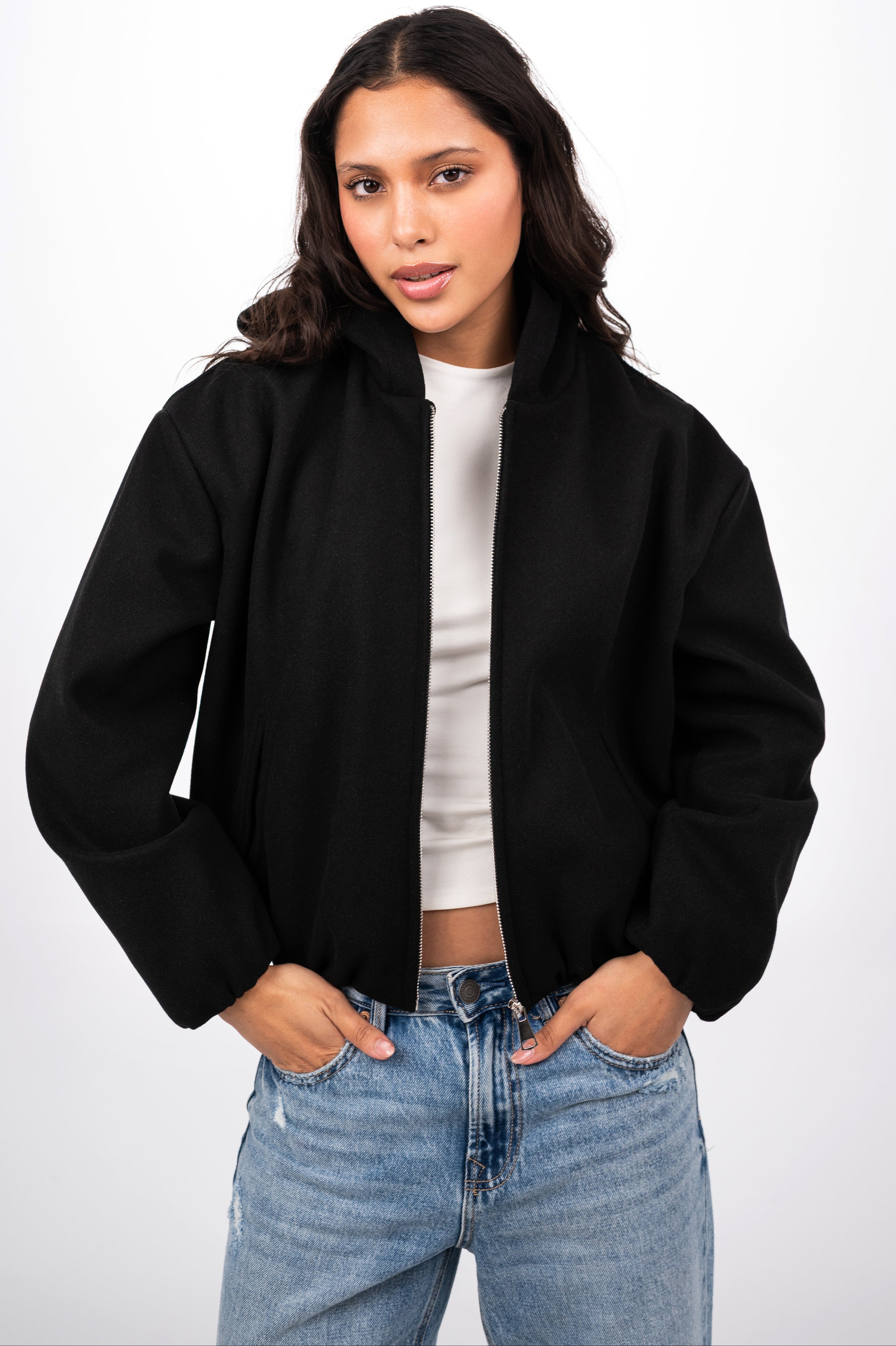 WOOL BOMBER JACKET - BLACK
