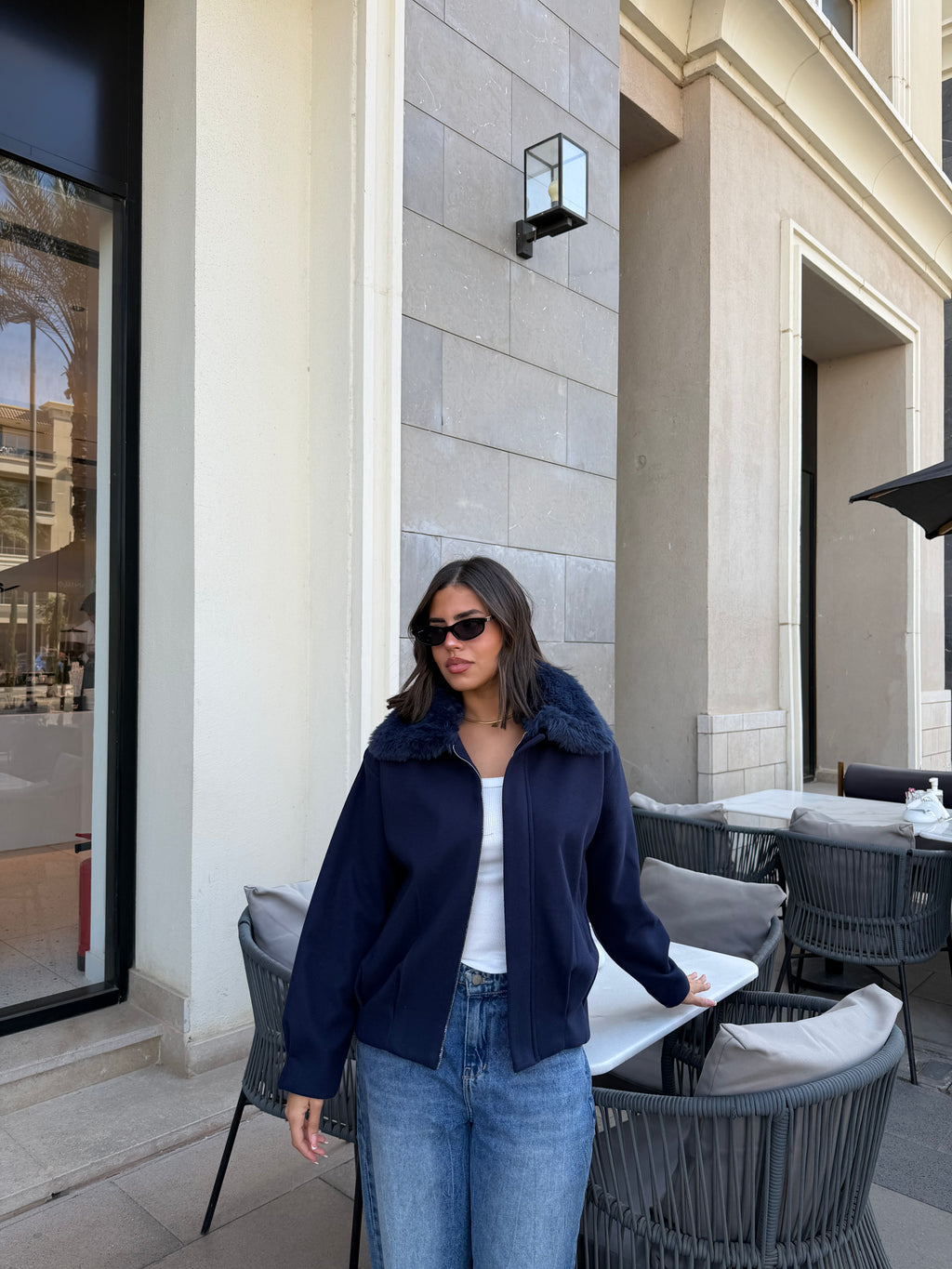 WOOL FUR JACKET - NAVY (PREORDER)