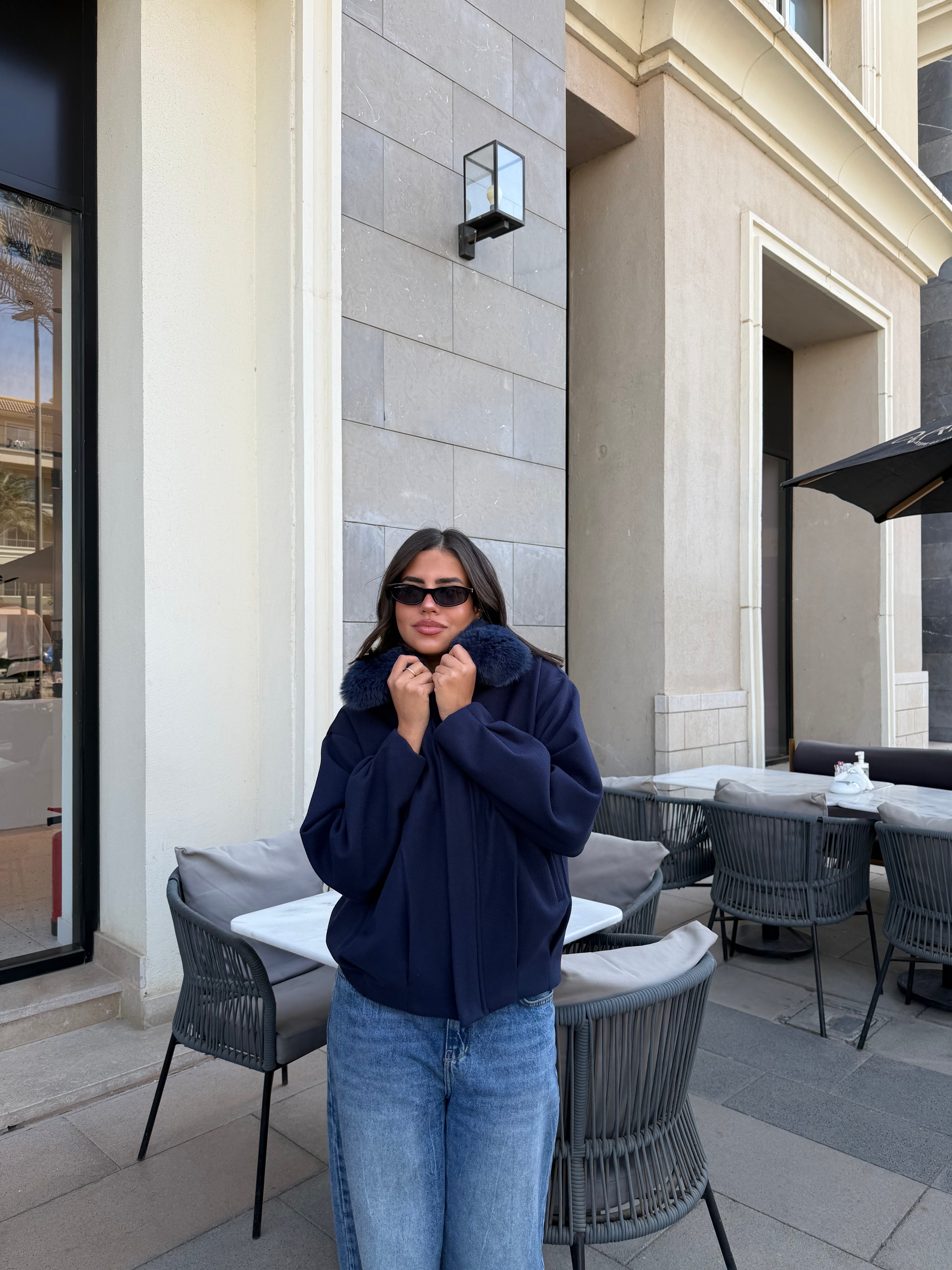 WOOL FUR JACKET - NAVY