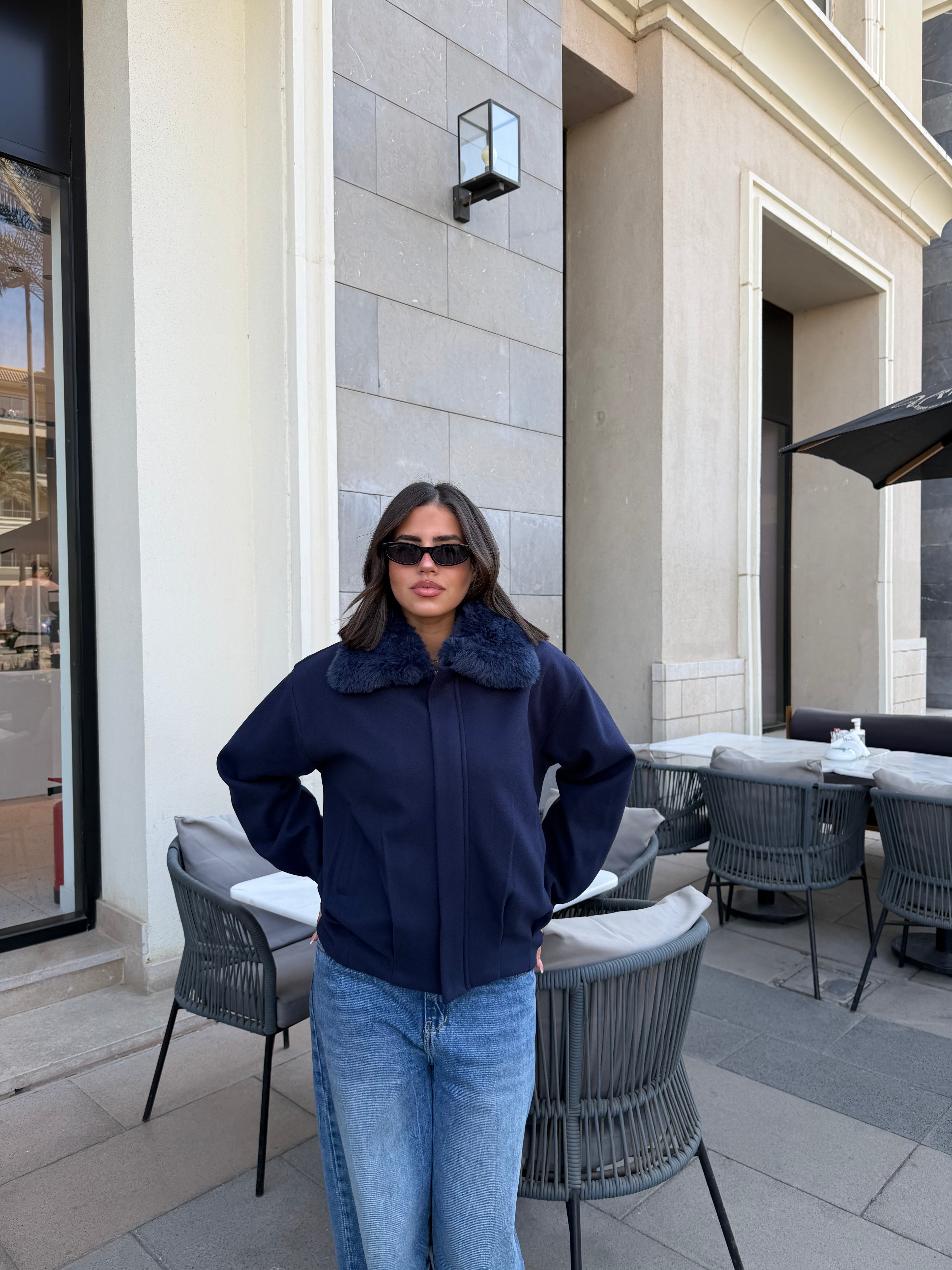 WOOL FUR JACKET - NAVY