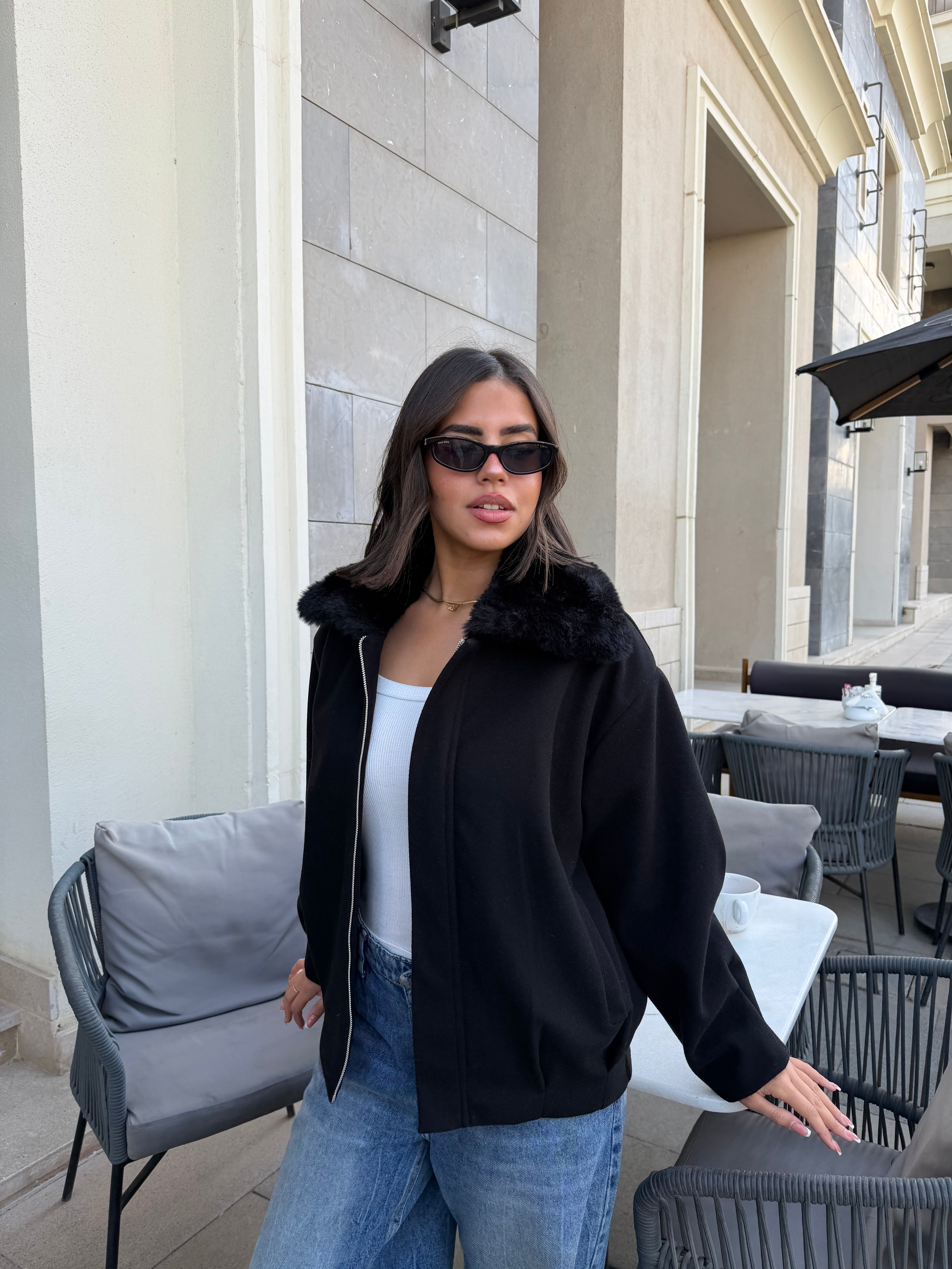 WOOL FUR JACKET - BLACK