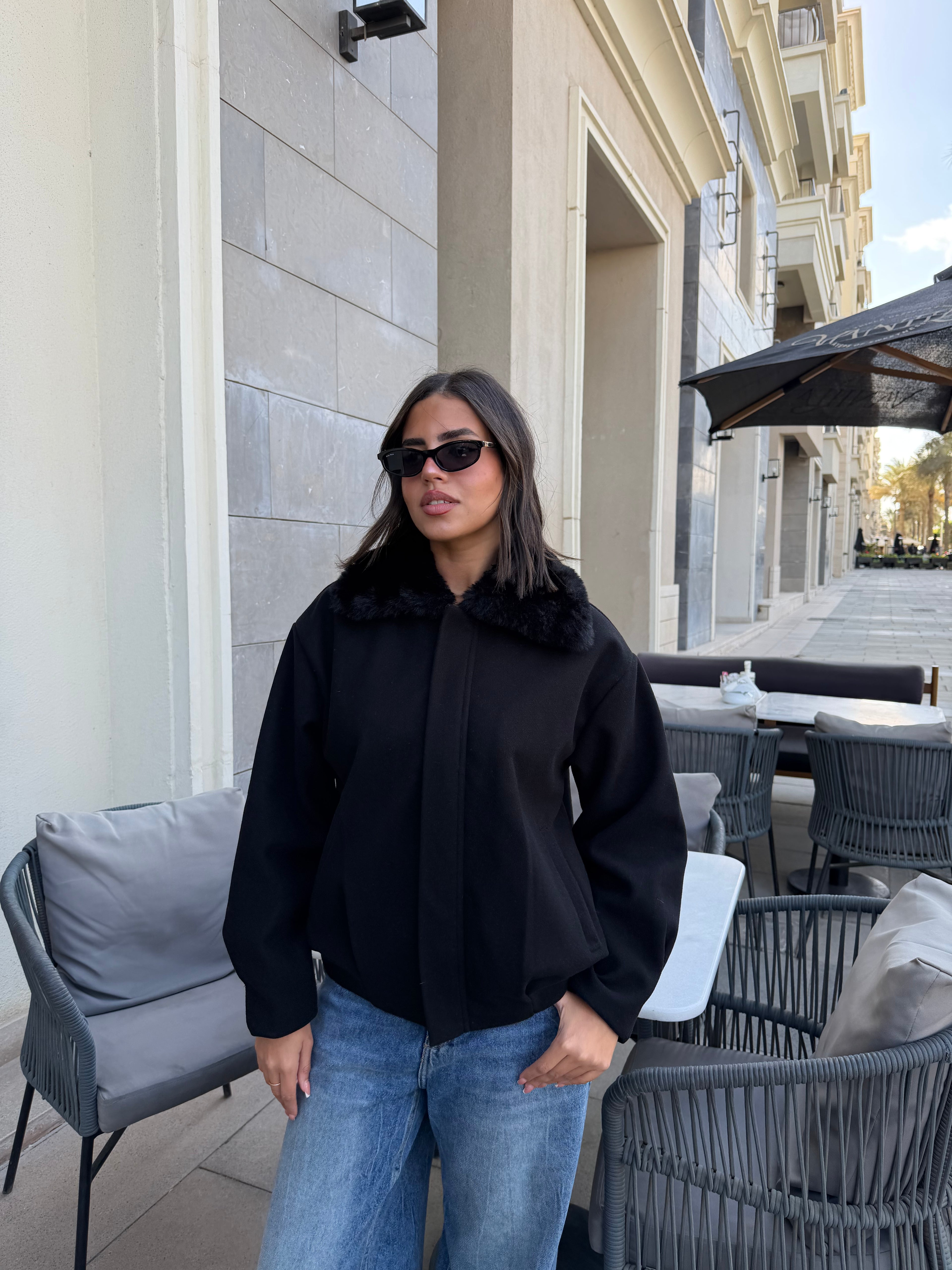 WOOL FUR JACKET - BLACK