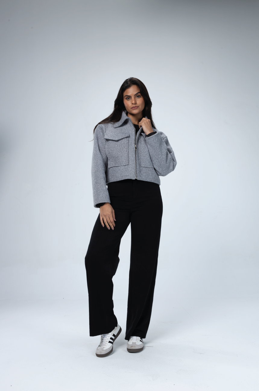 GREY CROPPED JACKET COAT