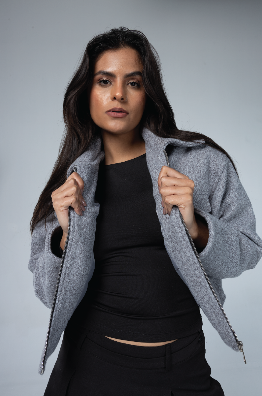GREY CROPPED JACKET COAT