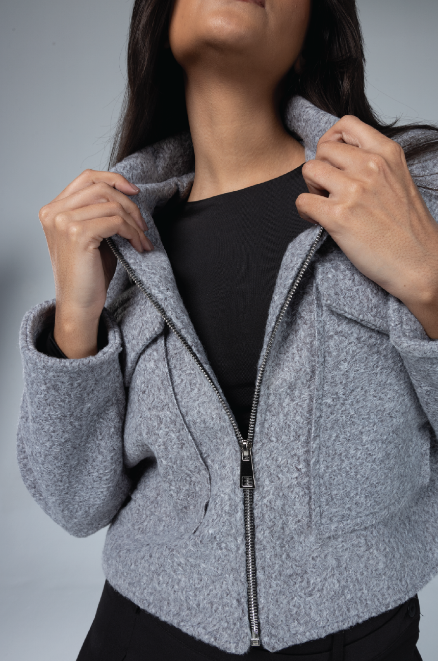 GREY CROPPED JACKET COAT