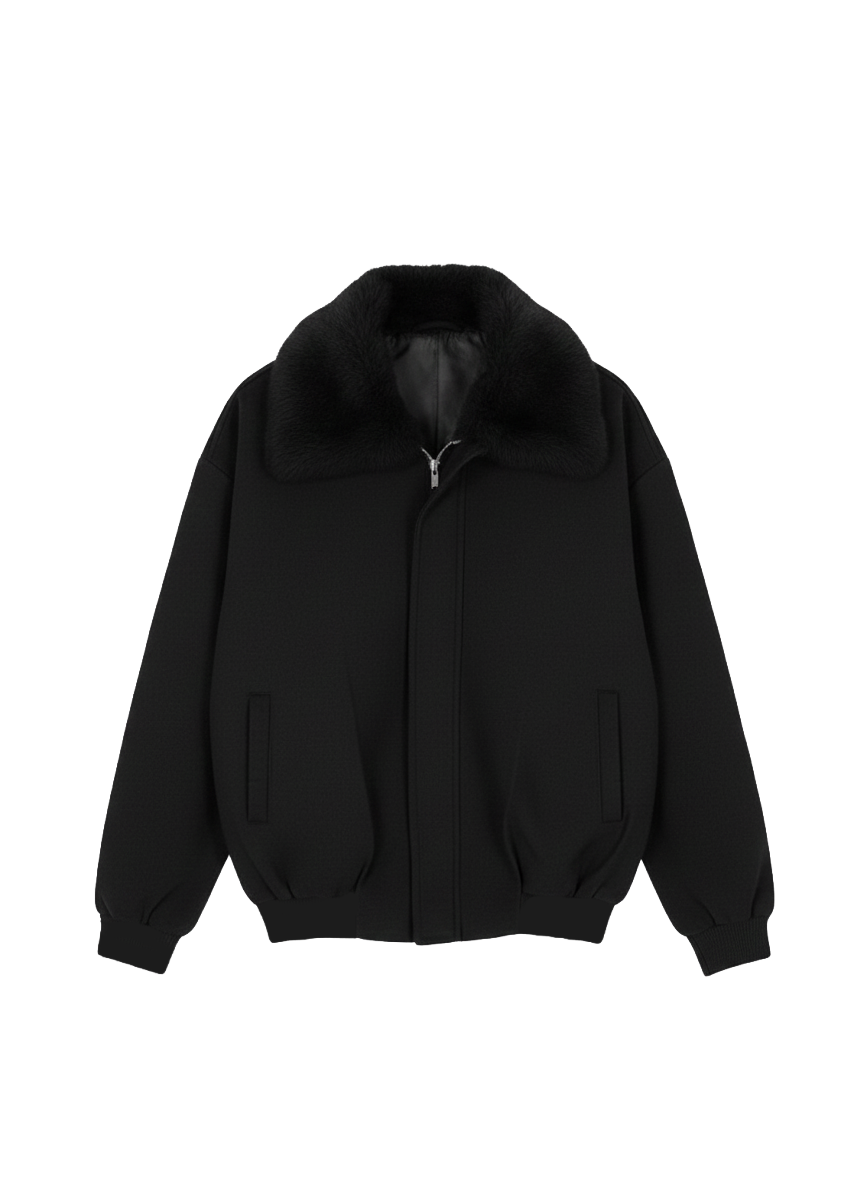 WOOL FUR JACKET - BLACK