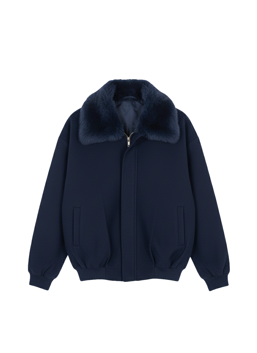 WOOL FUR JACKET - NAVY