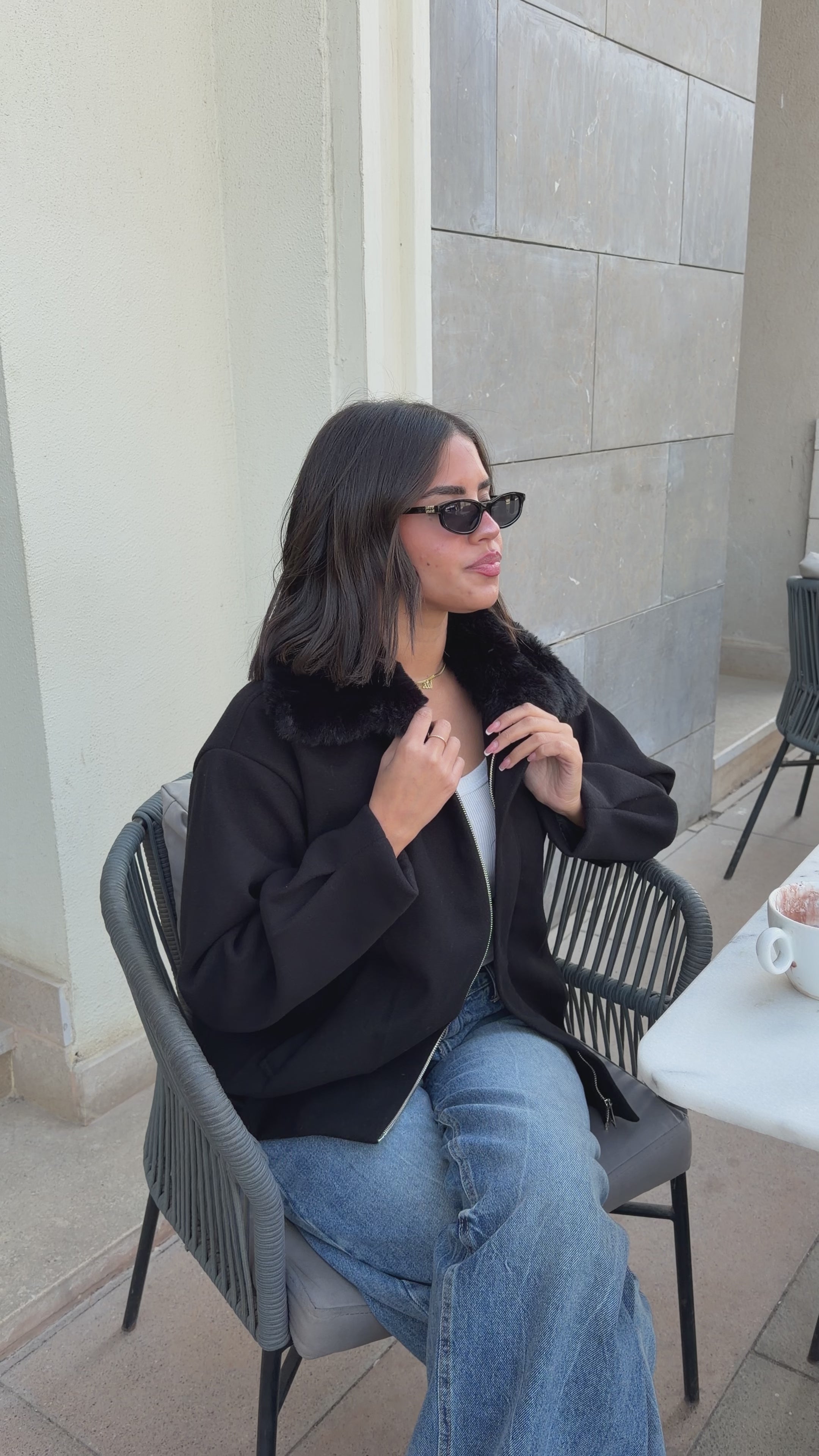 WOOL FUR JACKET - BLACK