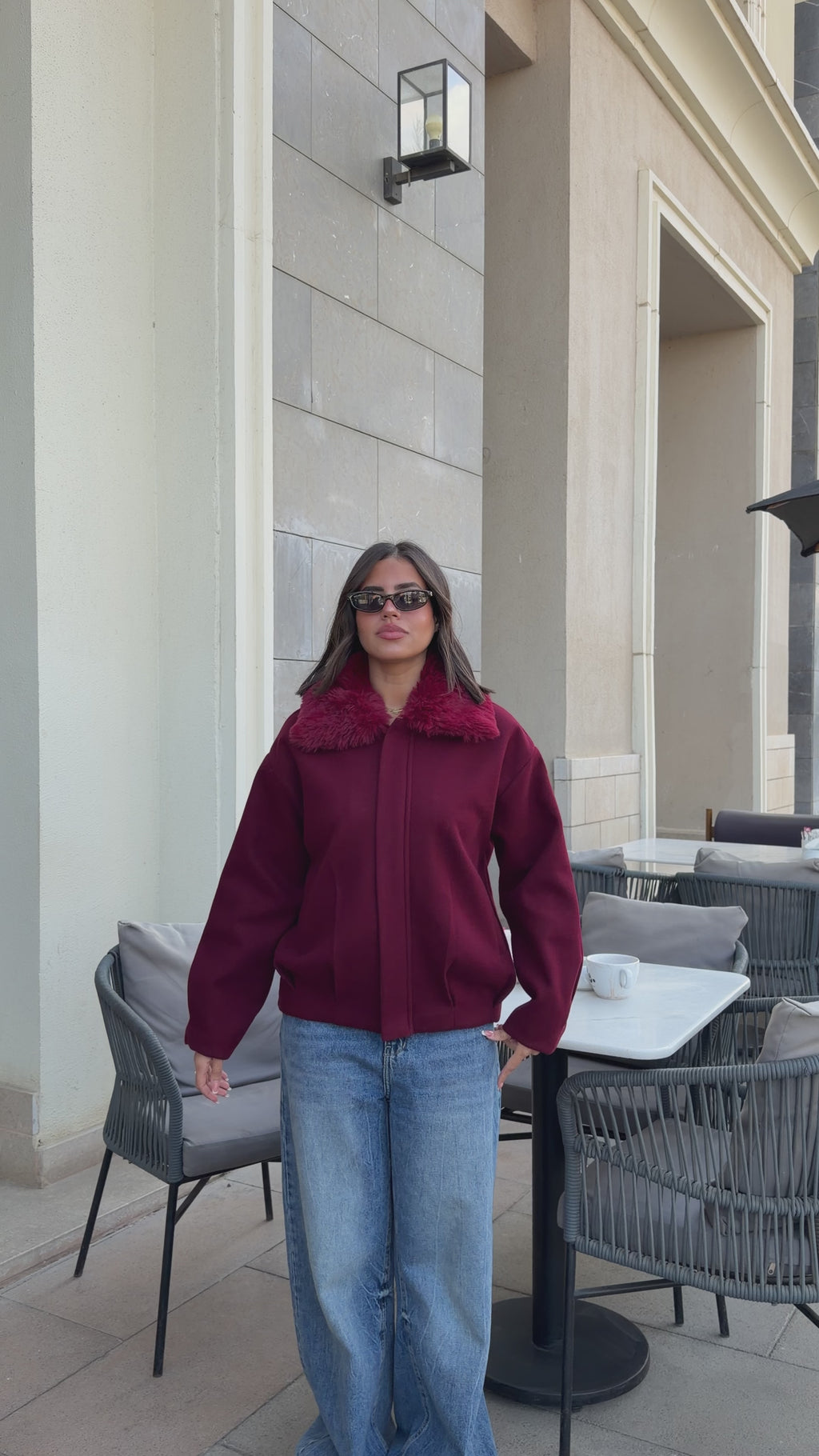 WOOL FUR JACKET - BURGUNDY