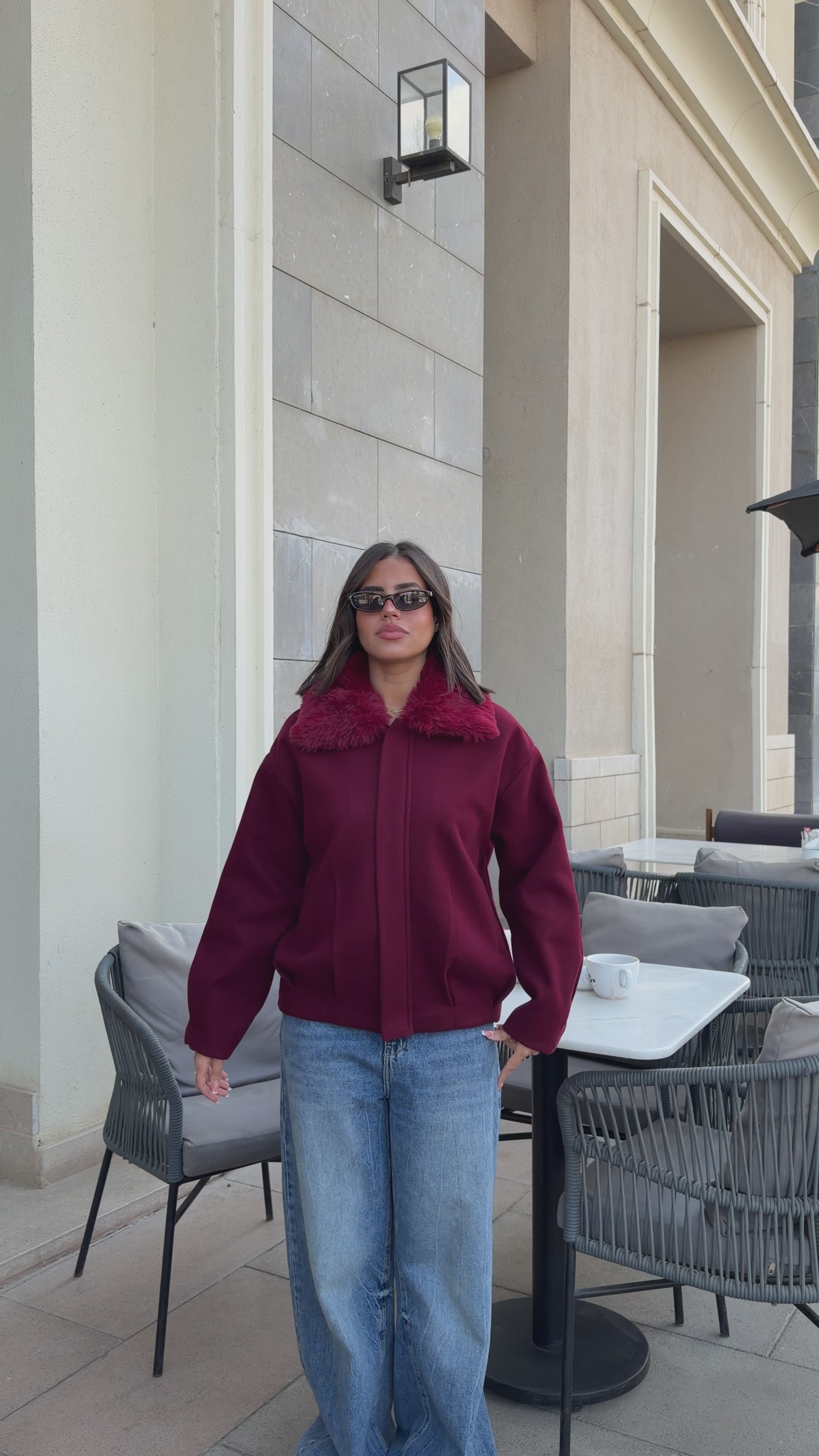 WOOL FUR JACKET - BURGUNDY