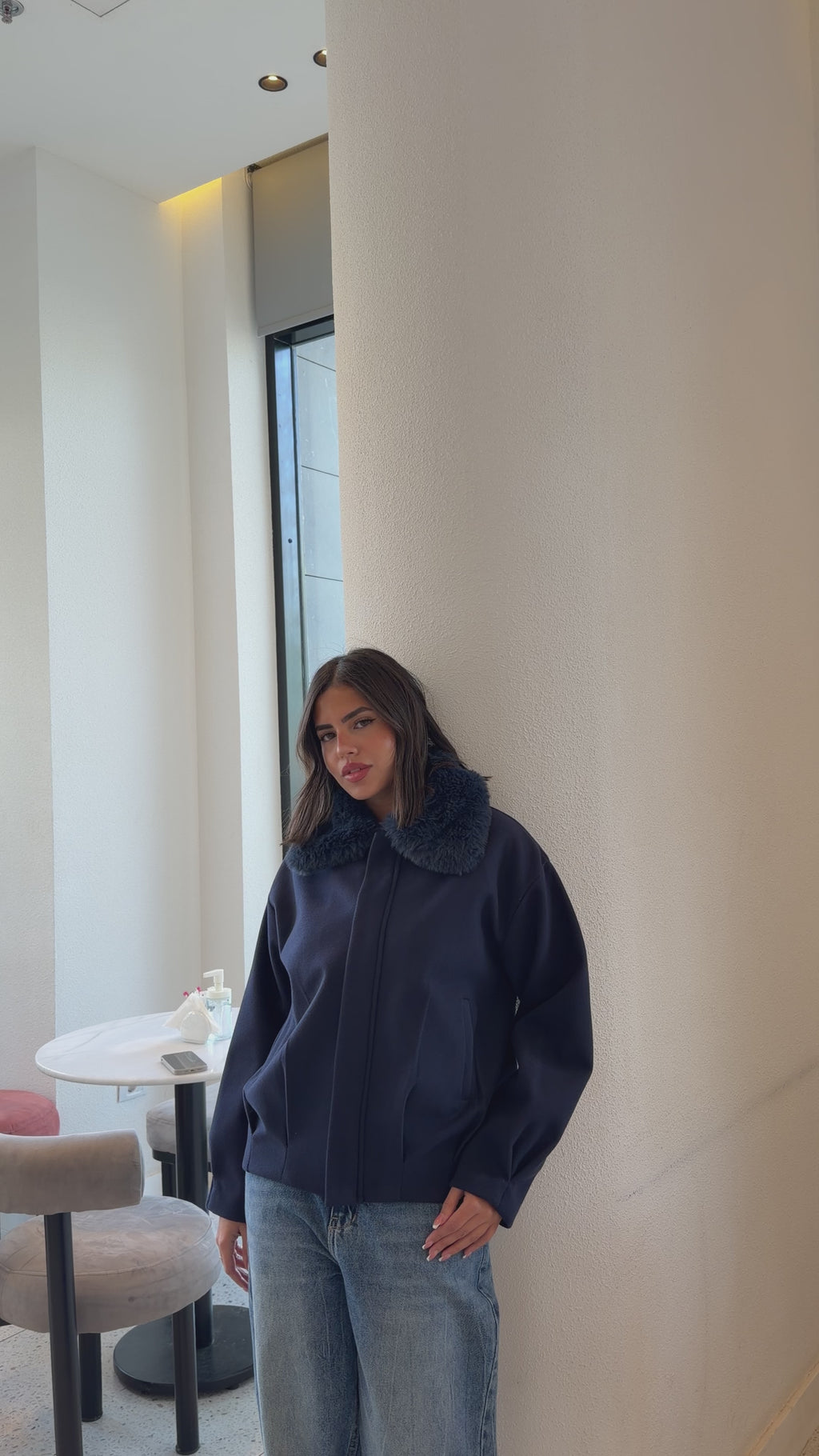 WOOL FUR JACKET - NAVY (PREORDER)