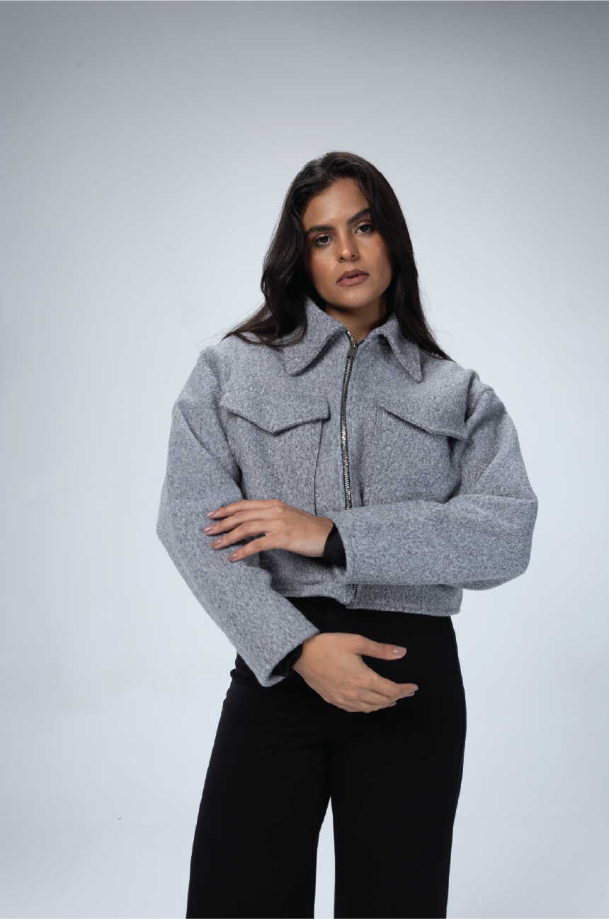 GREY CROPPED JACKET COAT